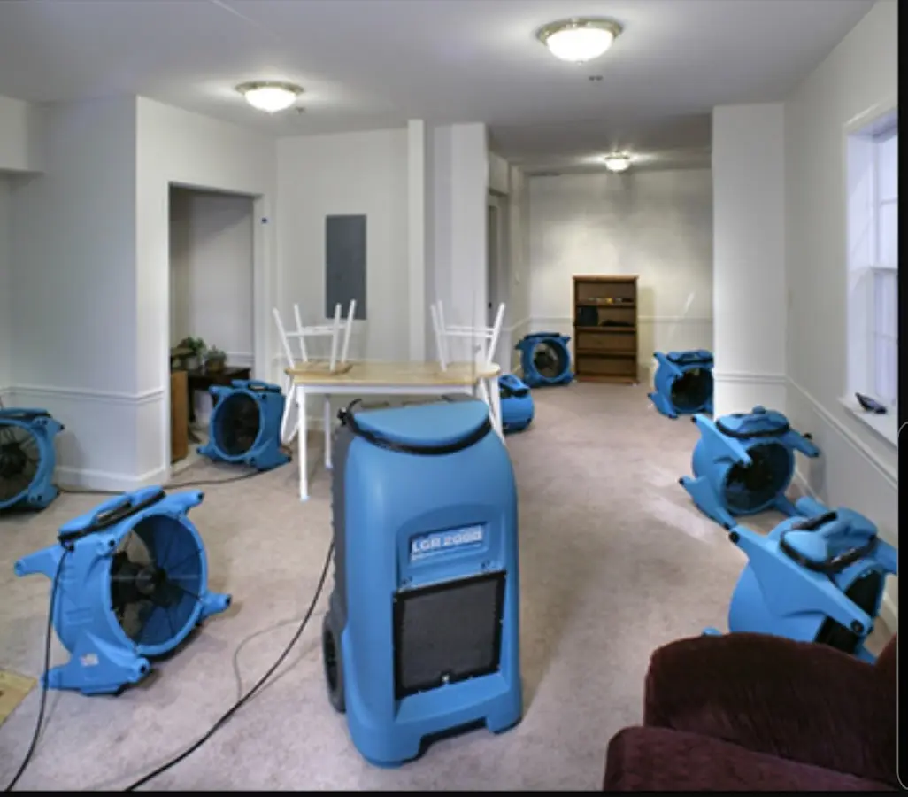 Air movers and dehumidifier setup for Water Extraction & Removal in Freetown